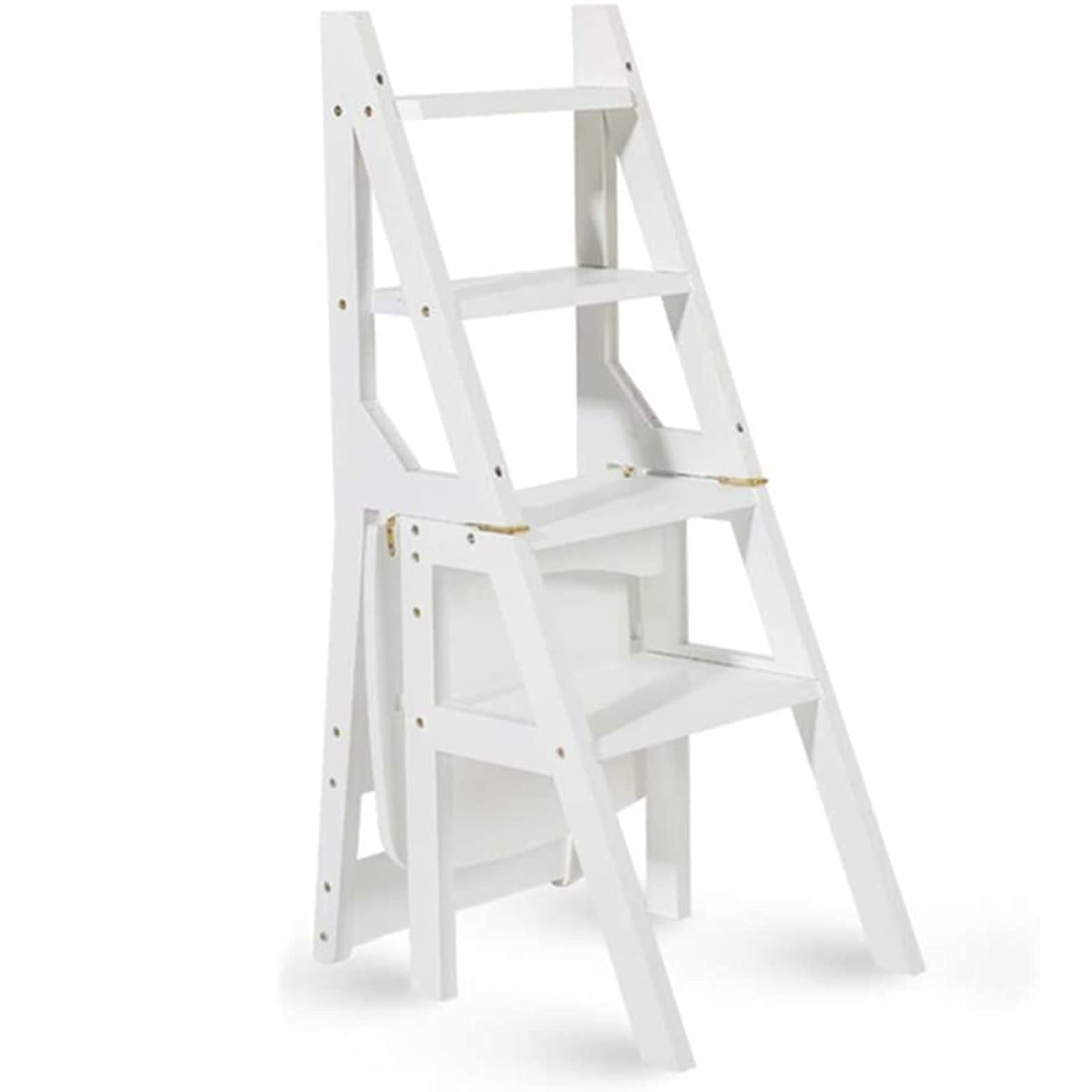 DASHADAO Indoor Climbing Stool,Wood Step Ladder 4 Tread Transforming Fold Up Step Ladder Backrest Chair Step Stool for Kids & Adults, High Stool Home Garden Tool Maximum Load Closet Step St