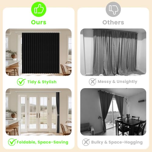 Image of AJAZZ Blackout Accordion Door Curtain 1 Panel 98 inchx78 inch Black - Magnetic Folding Room Divider, No-Drill Sliding Patio Closet