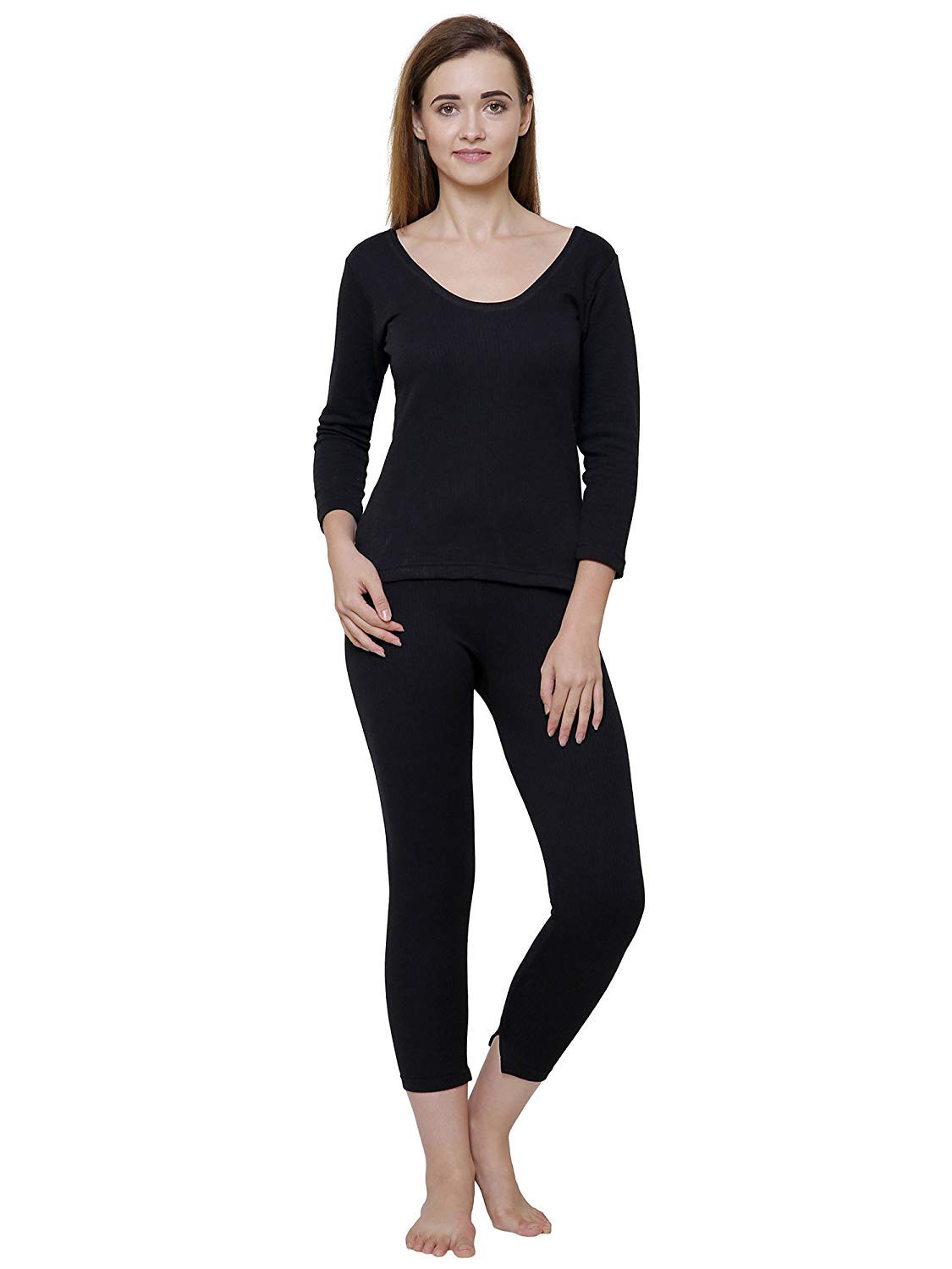 Women Black Round Neck Full Sleeves Upper/Top and Lower/Trouser/Bottom Thermal Set - Pack of 1-image-23