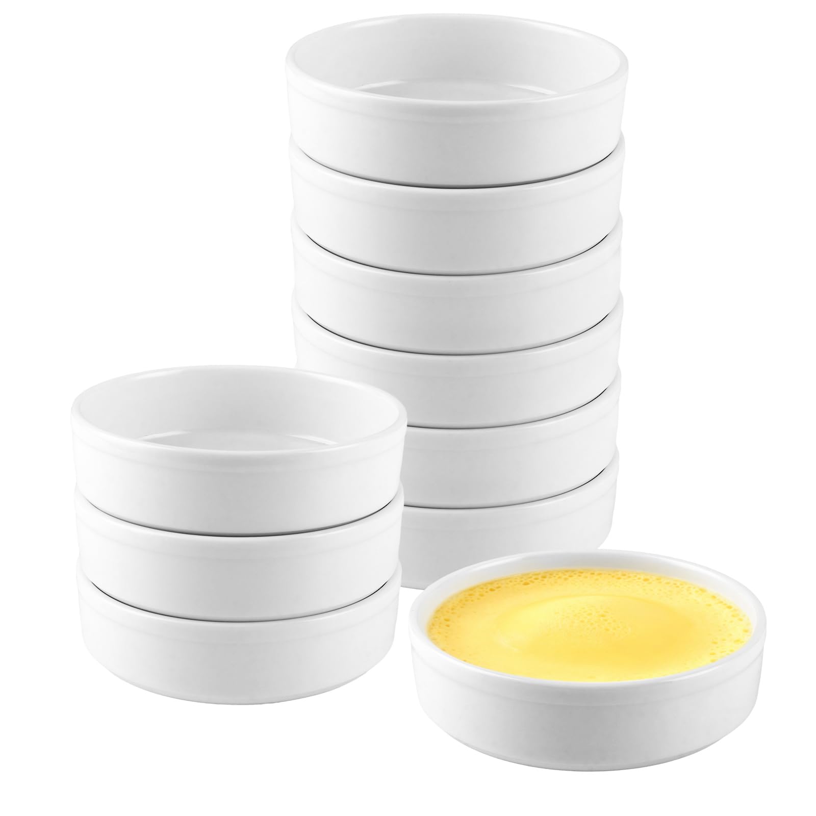 APACALI Lot de 10 ramequins de 240 ml pour crème brûlée, ramequins à tartelette en céramique, bols à soufflé plats pour la cuisson de pudding à la vanille, mini gâteaux, pudding et sauces