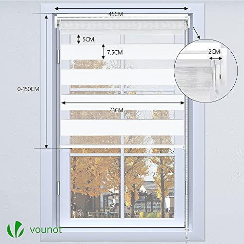 VOUNOT® Set of 2 Day and Night Blinds No Drill, Zebra Roller Blinds for Windows Double Layer Translucent and Blackout Fabric - Image 4