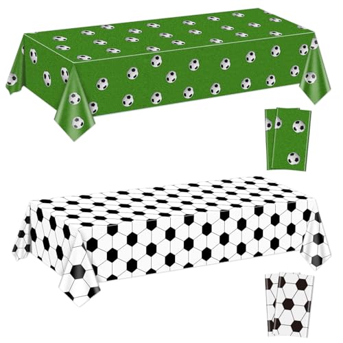 PTECDROTS 4Pcs Rectangular Soccer Tablecloths, Soccer Pattern Party Table Cover, 86 x 51 Inch, Black, Green
