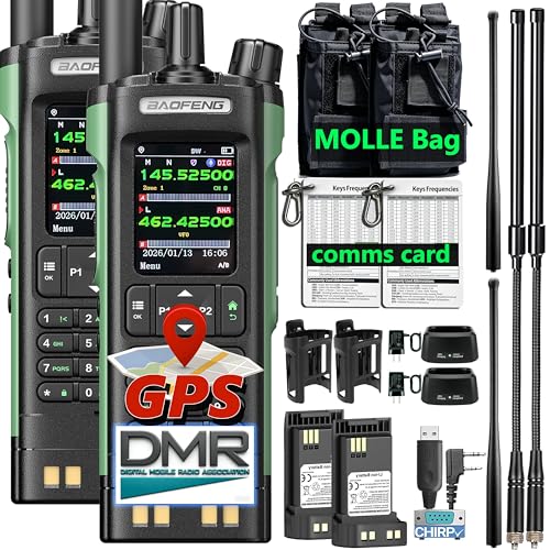 BAOFENG DM32 DM-32UV DMR Radio | Walkie Talkies Long Range | Digital Two-Way Radio | 10W Handheld Ham Radio with NOAA, APRS, GPS Positioning | MOLLE Bag & Comms Card | Programming & Type-C Charging