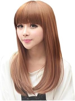 Amazon Co Jp ウィッグファッション女性用ウィッグ髪鮮やかな黄色亜麻性格気質修理顔の髪型 色 ナチュラルブラック 服 ファッション小物