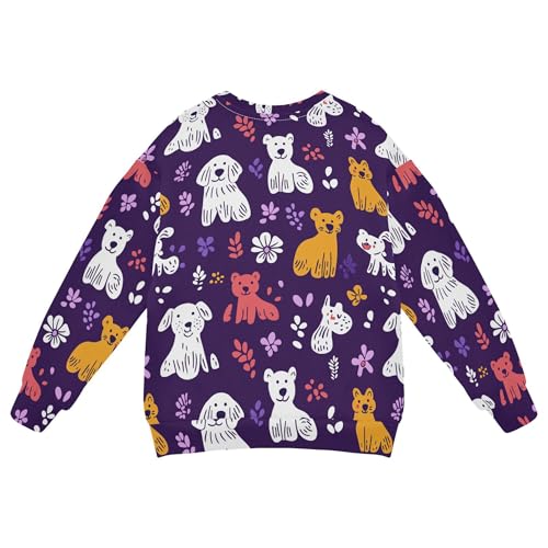 JUNZAN Cartoon Dogs Flowers Purple Kids Boys Hooded Sweatshirt Long Sleeve Kids Pullover Hoodie Athletic 4T2
