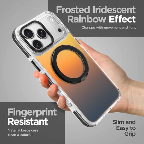 Image of Magnetic for iPhone 17 Pro Case with 360 Stand [Compatible with Magsafe] [Fluorescent Design] [1 Screen Protector] Slim Translucent Matte Case for iPhone 17 Pro 6.3 inch, Black