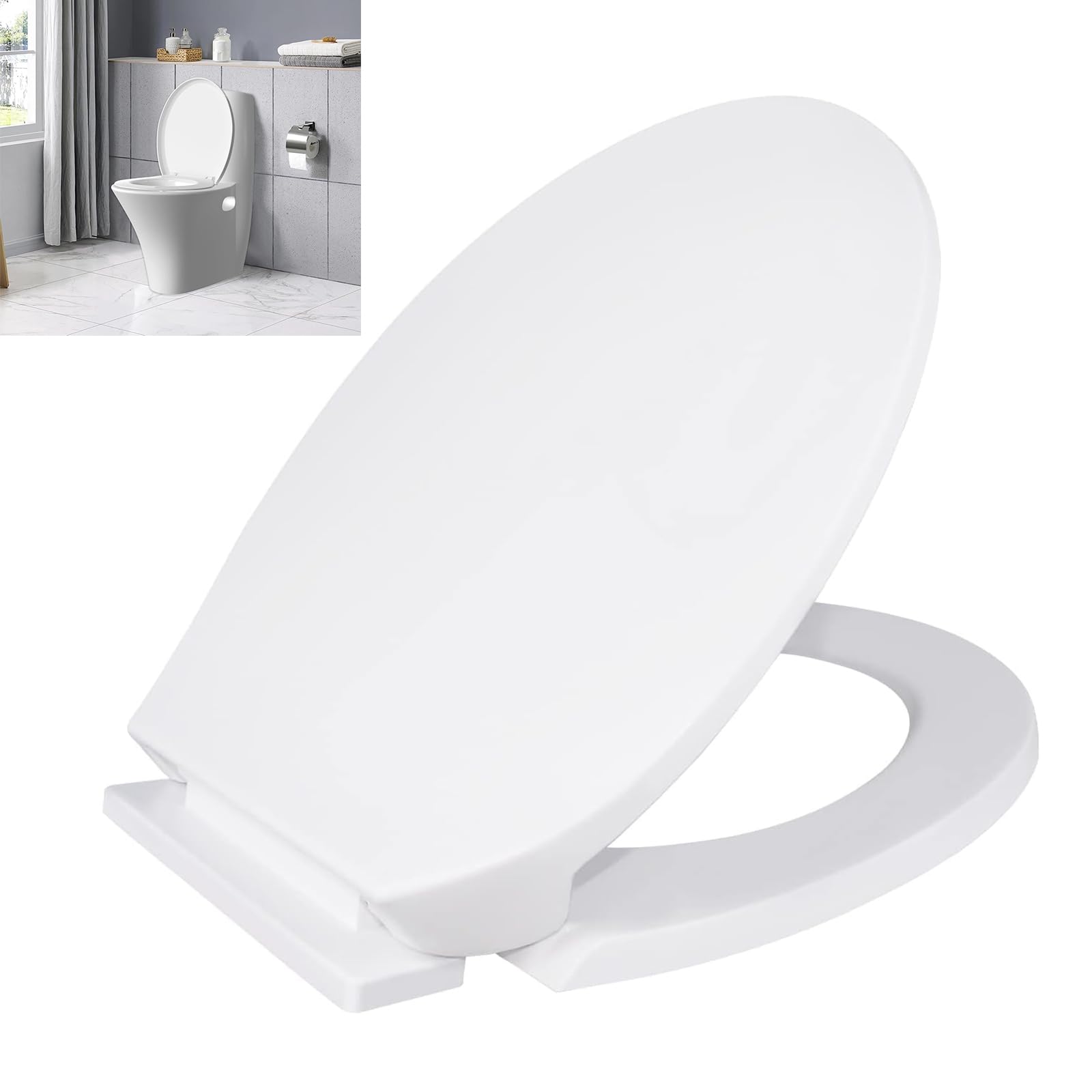 Soft Close Toilet Seat with Quick Release–Heavy Duty Duroplastic Anti-Bacterial Toilet Lid, O-Shape White Loo Seat, Adjustable Hinges & Simple Top/Bottom Fixing–Strong PP Plastic Bathroom Toilet Seat
