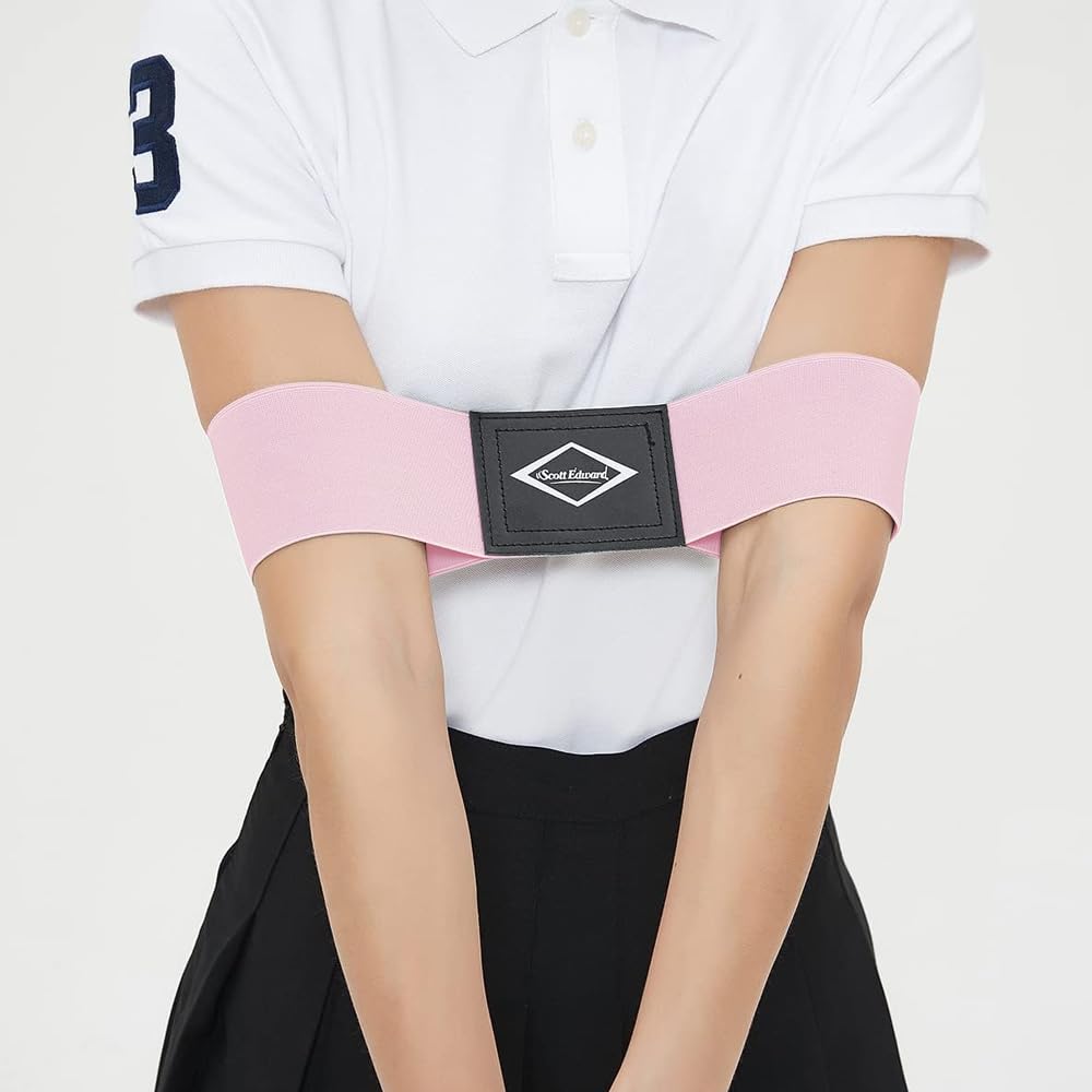 Scott Edward Pro Golf Swing Arm Band Training Aid Correct Training Swing Gesture Beginners Swing Alignment Practice Tool for Men Women Golf Beginners (Pink) โ image 1