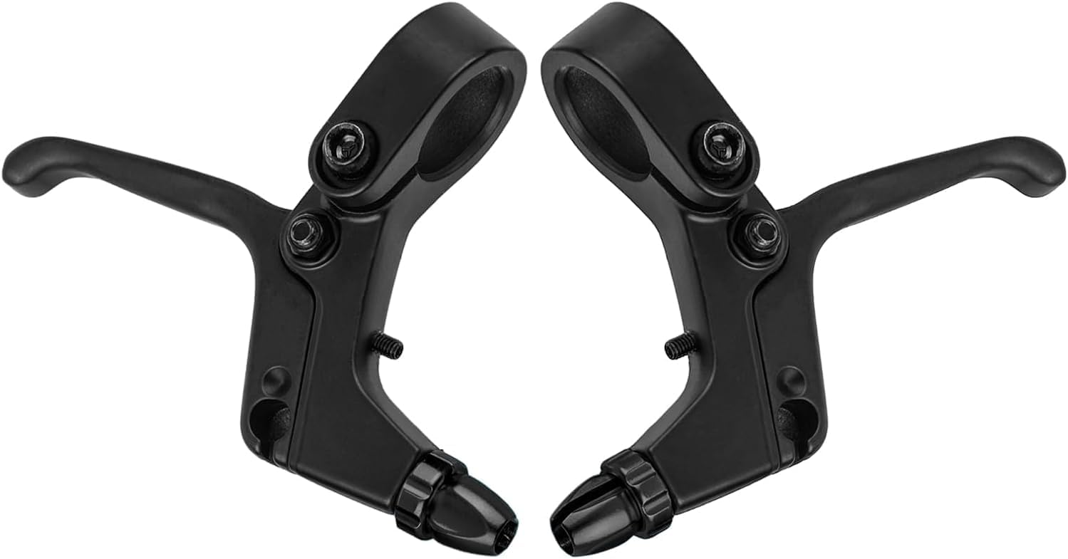 2Pcs 2 Fingers Bicycle Brake Levers for Mechanical and Linear-Pull Brakes, Aluminum Alloy Adjustable Small Hand V Brake Levers, Colored Children Bicycle Accessories (Black)