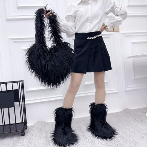 Women Tote Bags Faux Furs Cute Plush Heart Shape Crossbody Bag Shoulder Bag Furry Purse Handbag Oversized Messenger Cute Plus4