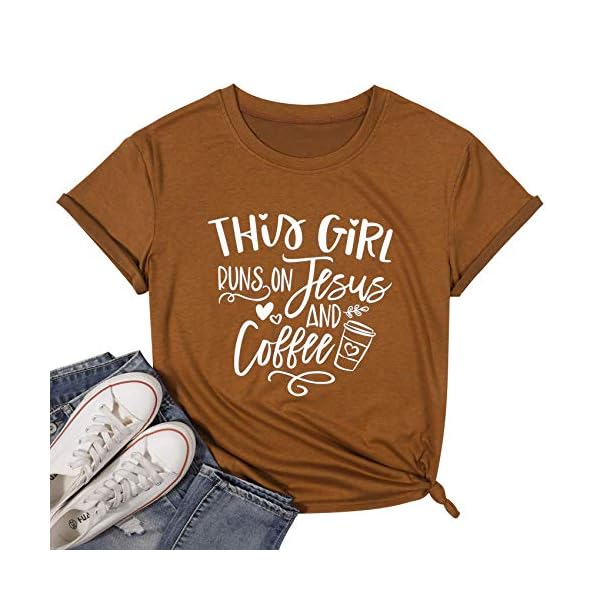 This-Girl-Runs-on-Jesus-and-Coffee-Shirt-Women-Funny-Letter-Print-Coffee-Graphic-Tshirt-Short-Sleeve-Christian-Tee-Tops This Girl Runs on Jesus and Coffee Shirt Women Funny Letter Print Coffee Graphic Tshirt Short Sleeve Christian Tee Tops
