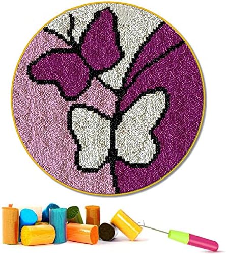 EMISTEM Latch Hook Kits for Adults - DIY Latch Hook Rug Kits for Kids, Crochet Kit for Beginners, Rug Making Kits with Printed Canvas, Gift Packaging. (Purple Butterfly, 20x20 inch)