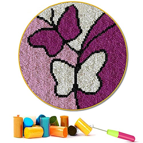 Emistem Latch Hook Kits For Adults - Diy Latch Hook Rug Kits For Kids, Crochet Kit For Beginners, Rug Making Kits With Printed Canvas, Gift Packaging. (Purple Butterfly, 20X20 Inch) #TOP18