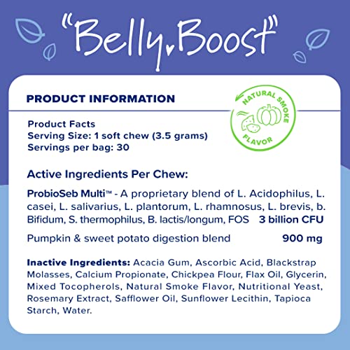 Belly Boost Probiotic Soft Chews for Dogs – Vet Formulated for Gut Health, Digestion, Allergy Relief, & Immune System Support – Smoked Pumpkin & Sweet Potato Flavor – for All Breeds & Sizes Belly Boost Probiotic Soft Chews for Dogs – Vet Formulated for Gut Health, Digestion, Allergy Relief, & Immune System Support – Smoked Pumpkin & Sweet Potato Flavor – for All Breeds & Sizes