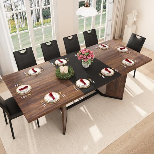 59″-86″ Extendable Dining Table for 6 8 10 People,86″ Farmhouse Rectangle Extending Dining Table w/Removable Leaves Space Saving,Wooden Adjustable Tables for Kitchen Office Living Room (Brown&Black)
