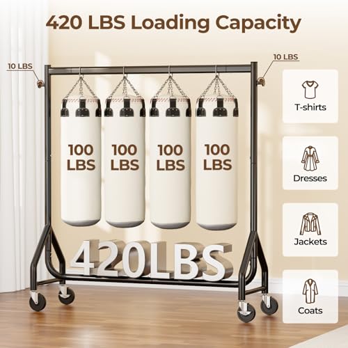Clothes Clothing Rack, Rolling Heavy Duty Clothes Rack Load 420 LBS With Wheels, Metal Clothes Rack for Hanging Clothes, Portable Standing Clothes Garment Rack, Black,48 inches - Image 3