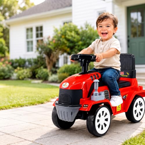 Image of Farm Tractor Ride On Toy for Kids 2-5 Years, Foot-to-Floor Manual Ride On with Comfortable Backrest, Easy-Grip Steering Wheel, Wide Wheels, Indoor & Outdoor Ride On Toy for Boys & Girls