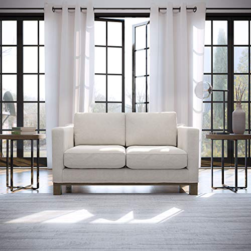 Edenbrook Parkview Upholstered Loveseat with Wood Base-Two-Cushion Design-Contemporary Feel Love Seats, Weathered Oat