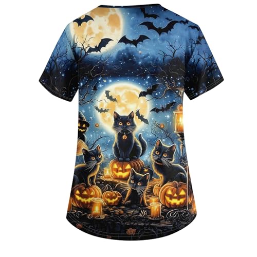 OIOLOYJM Halloween Christmas Scrub Tops Women Print V Neck Short Sleeve Plus Size Scrubs for Womens Shirts with Pockets