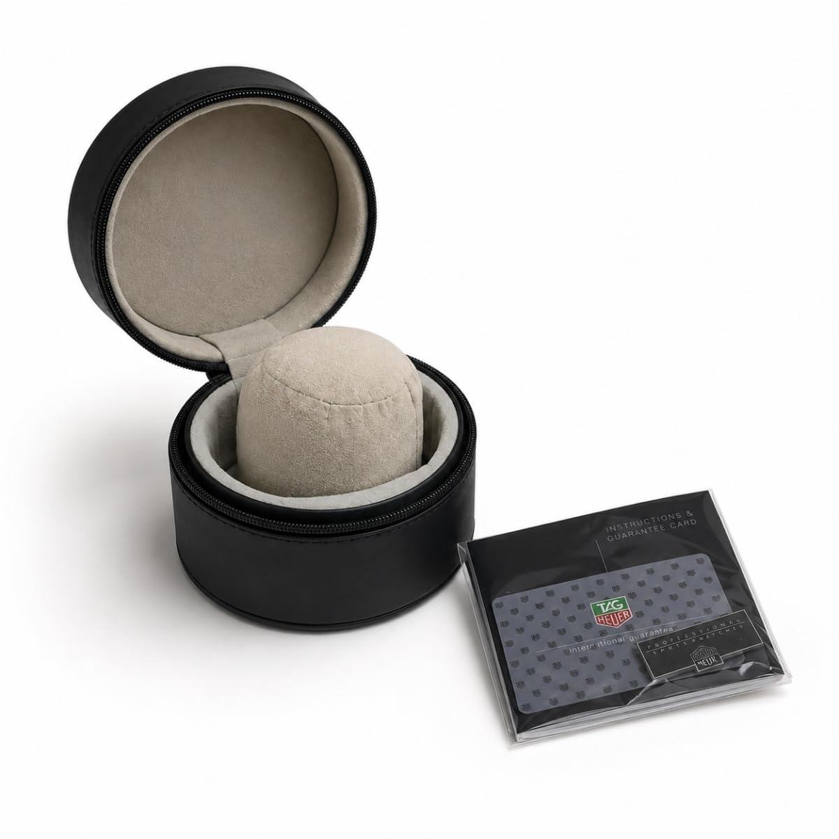 Boîte Montre Cuir Noir Étui Montre Rond Unique Support Rangement Bracelet Gris Doublure Douce pour TAG Heuer Grand Carrera