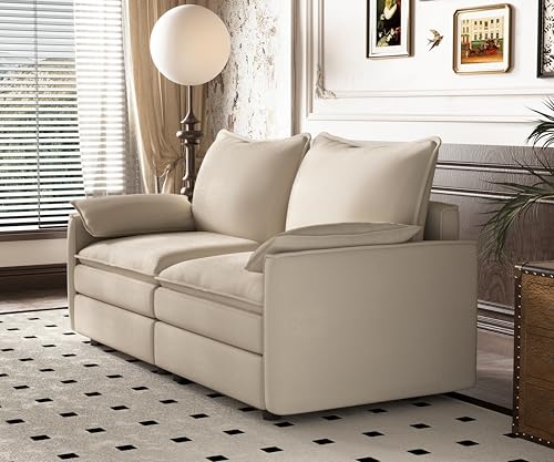 Image of Vesgantti 74 inch Modular Sectional Sofa, Comfy Cloud Couch with Movable Ottoman Deep Seat Modular Sofa, Sectional Couches for Living Room, Bedroom and Apartment, Corduroy Beige