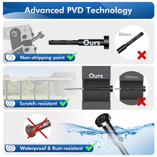 Image of 26Pack Black PVD Technology Invisible Cable Railing Kits, Marine Grade T316 Swage Tensioner and Terminal Hidden for 1 /8 inch Cable Railing, Terminal with Spare Thread Stud for Level /Stair /Wood Post