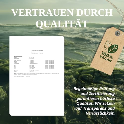 MAISON NATURELLE® JOD aus Bio Kelp (365 Stück) - 100% Kelp Kapseln, Extrakt aus Braunalgen ohne Zusätze – optimal dosiert mit 195 µg natürlichem Jod je Kapsel, Tabletten