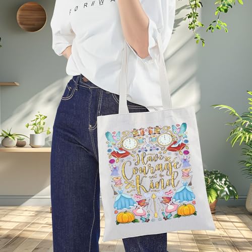 Bolso tote de lona con diseño de zapatilla de cristal de Cenicienta para fans de cuentos de hadas, regalo inspirador 'Ten valor y sé amable' miniatura 5