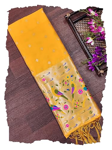 Image of DEVANGI Women's Woven Paithani Banarasi Silk Dupatta /Chunni For Women, Floral Print 1 Meter Wide and 2.3 Meter Length Printed Designer Dupatta /Chunni For Girls