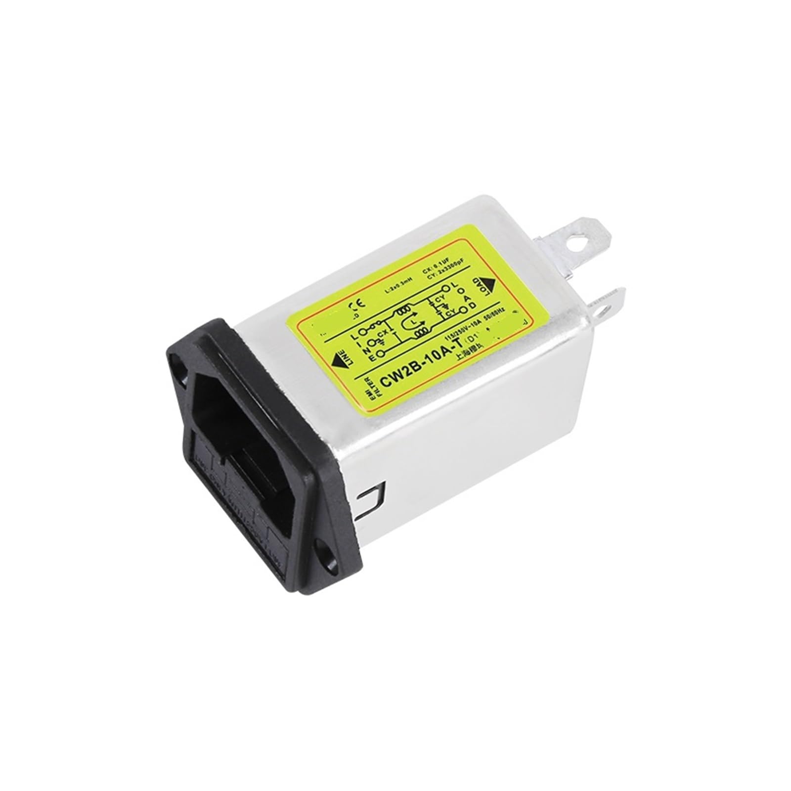 MBPAIHOP IEC-inlet Module with Double Fuses Anti-interference 220VAC 50/60Hz CW2B-1A/3A/6A/10A-T2(D1) Power Filter(10A)
