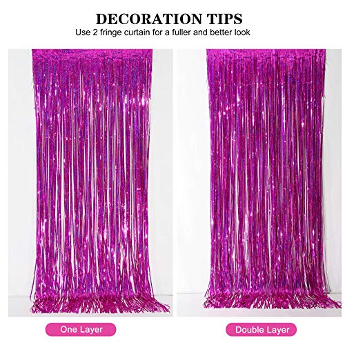 Image of Tinsel Curtain Backdrop 2 Pack 3ftx8ft,CYLMFC Foil Backdrop Curtain Photo Booth Euphoria Christmas - Rose Red