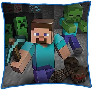 Minecraft Two Sided Creeps Square Cushion Pillow  Perfect for Any Childrens Room Or Bedroom, Multi Coloured