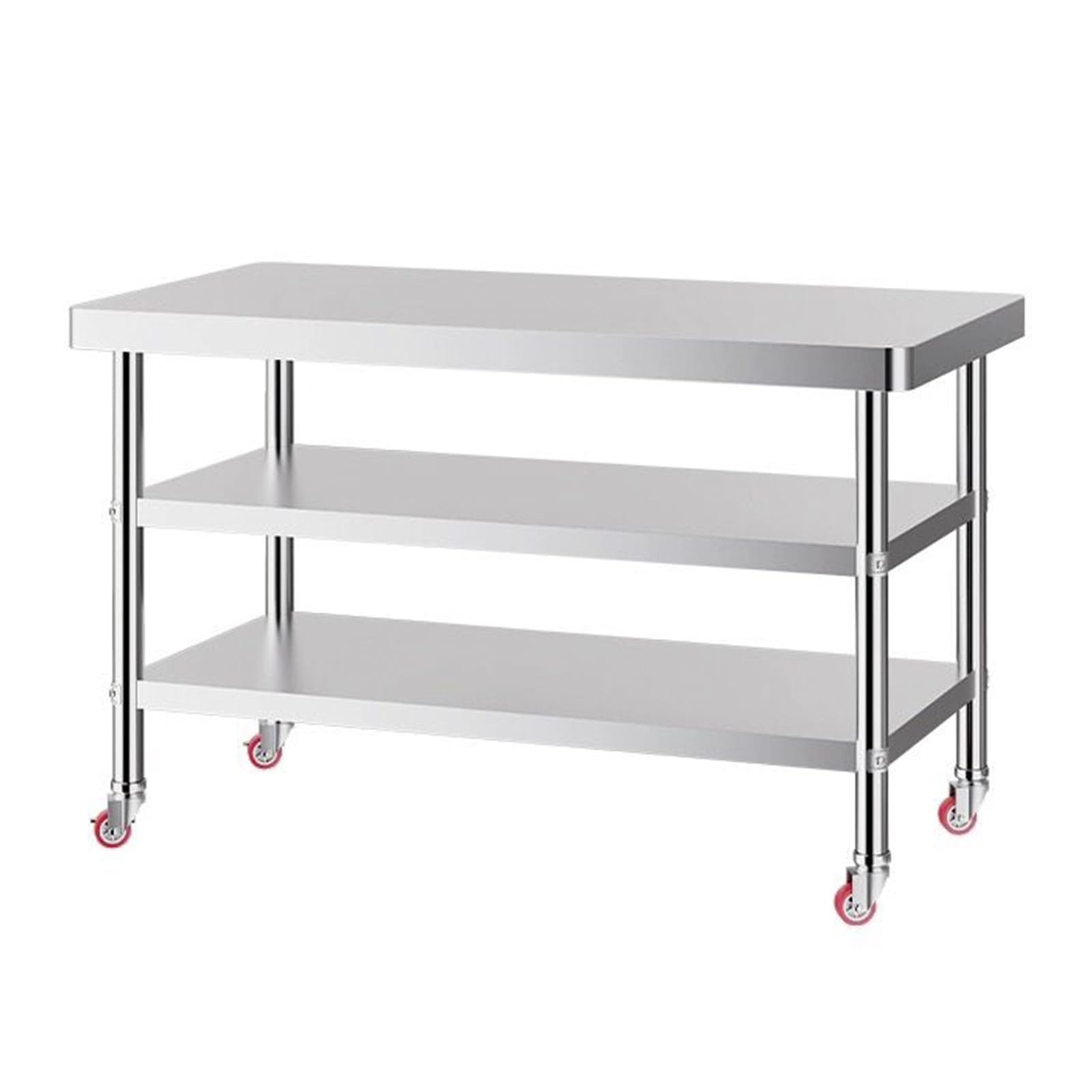 Tavolo da Lavoro in Acciaio Inox con Ruote,Tavolo di Preparazione Alimenti con Ripiani Sottostanti,Banco da Cucina Commerciale per Ristorante,Hotel,Garage,Magazzino,90x60CM/35.4x23.6IN