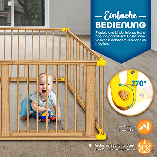 KIDUKU® 7,2 Meter Laufgitter XXL klappbar inkl. Tür, bestehend aus 8 Elementen, individuell formbar Laufstall Absperrgitter