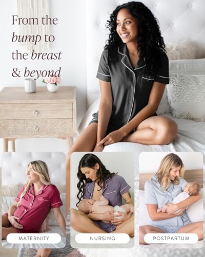 Image of Kindred Bravely Clea Maternity Pajamas & Postpartum Lounge Sets for Women, Short Sleeve Nursing Pajamas