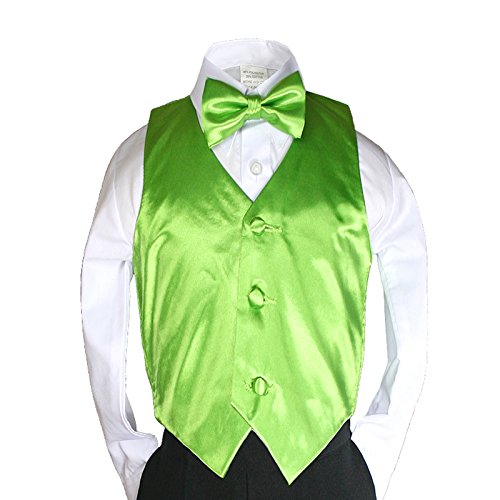 New 2pc Boys Satin Lime Green Vest and Bow tie Set from Baby to Teen (5)