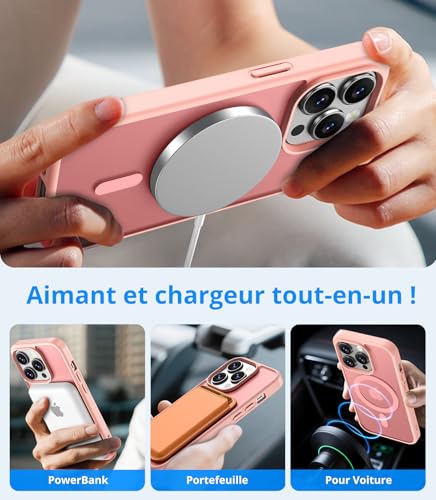 Coque iPhone 14 Pro compatible MagSafe rose antichoc mince - 3
