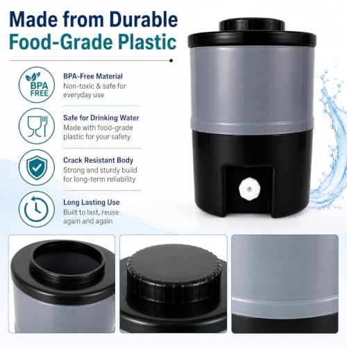 Image of Plastic Water Jug | Food Grade | Insulated Water jug Cool Chilled Water Camper jar (Black & Grey, 15 litres)
