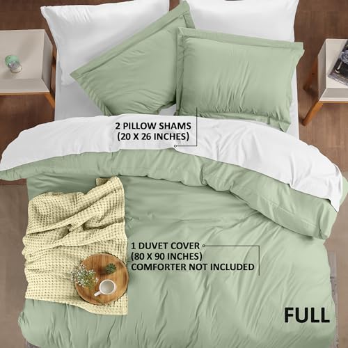 Utopia Bedding Duvet Cover Full Size - 3 Piece with Zipper Closure - 1 Comforter Cover 80X90 Inches & 2 Pillow Shams 20X26 Inches (Sage) Comforter Not Included