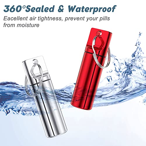 Image of Nipichsha Pill Holder Keychain, Portable Pill Box for Purse, Small Pocket Travel Tablet Organizer Case with Keychain, Waterproof Metal Tablet Medicine Bottle for Travel, Red & Silver