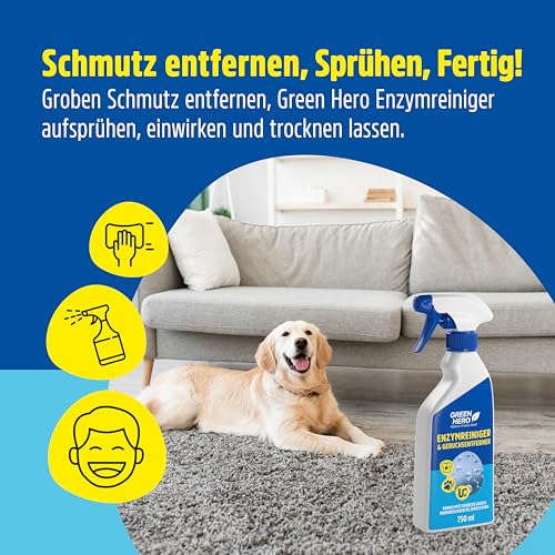 Green Hero Enzymreiniger & Geruchsneutralisierer 750 ml | Katzenurin & Hundeurin Entferner | Extrem Geruchsentferner für Räume zum Katzen Urin Geruch neutralisieren