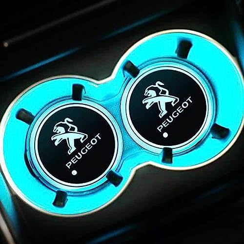 NURCIX 2 Pezzi Auto LED Luci Sottobicchieri,per Peugeot 308 408 508 2008 3008 4008 portabicchieri Antiscivolo Tazza Tappetino,Ricaricabile USB Sottobicchiere