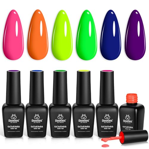 Gelab Cosmetics LLC Beetles Jelly Gel Nail Polish Set - 6 Colors Nude Pink Gel Polish Kit Neutral Shimmer Translucent Sheer Gel Soak off Uv Nail Concealer Peach Juice Collection French Nail Art Manicure 2 PCS