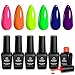 Beetles Neon Gel Nail Polish Set, Neon Orange Hot Pink Blue Yellow Green Purple 6 Colors Soak Off UV LED Gel Nail Kit, 7.3ml Each Bottle