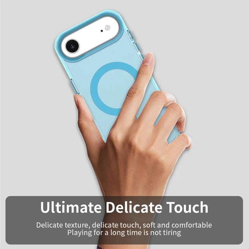 Image of Elzzi Translucent Back Cover for iPhone 17 Air Case, Shockproof Matte Phone Cover with Magnetic, MagSafe Compatible Protective Case for Men & Women (Mist Blue)