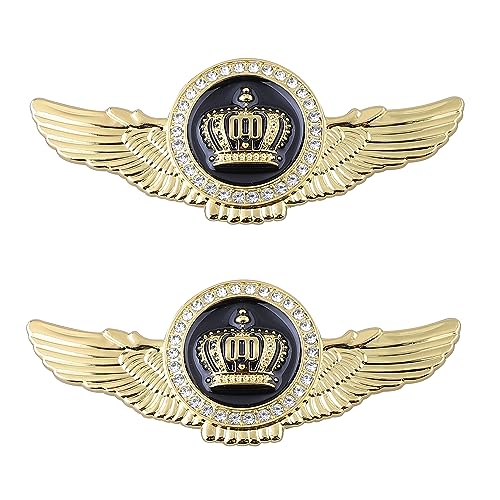 Image of 2pcs Wing Circular Crown Emblems,Crystal Diamond Crown Car Stickers Decals Decoration for All Car (Gold Black)