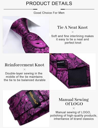 Image of DiBanGu Paisley Ties for Men Silk Necktie and Pocket Square Cufflinks Tie Clip Set Woven Classic Mens Tie for Wedding Party