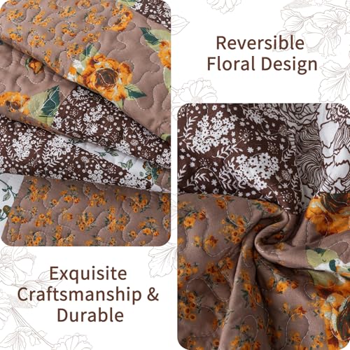 VAPUTAR King Size Quilt Set, Farmhouse King Quilt Bedding Set with Floral Plaid Pattern, Soft and Breathable Coverlet Set, Lightweight Reversible Bedspread Coverlet Suitable for All Season.