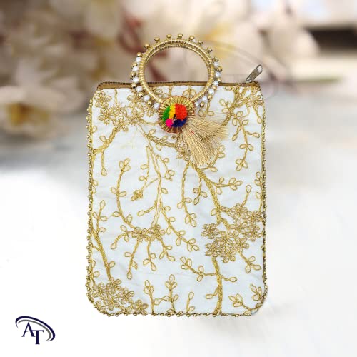 Image of Embroidered Vintage Mobile Potli Pouches for Women Pack of 30 | Bags for Return Gifts, Purse for Ladies, Shagun Mobile Bags for Home Functions