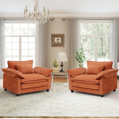 Modern Oversized Accent Chairs Set of 2,Chenille Cloud Sofa Chair with...